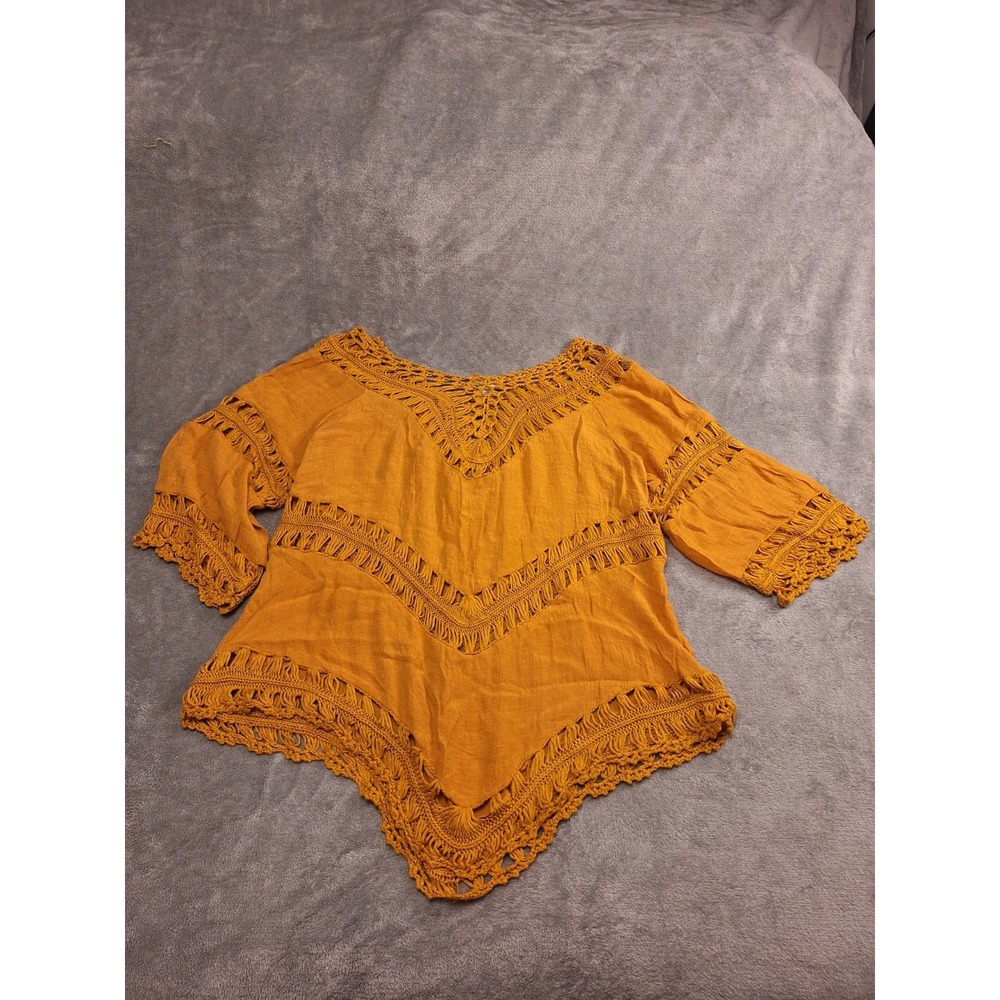 Vivid Importers of NY Top Women  3/4 Sleeve Crochet Boho Tunic Western Size 1X
